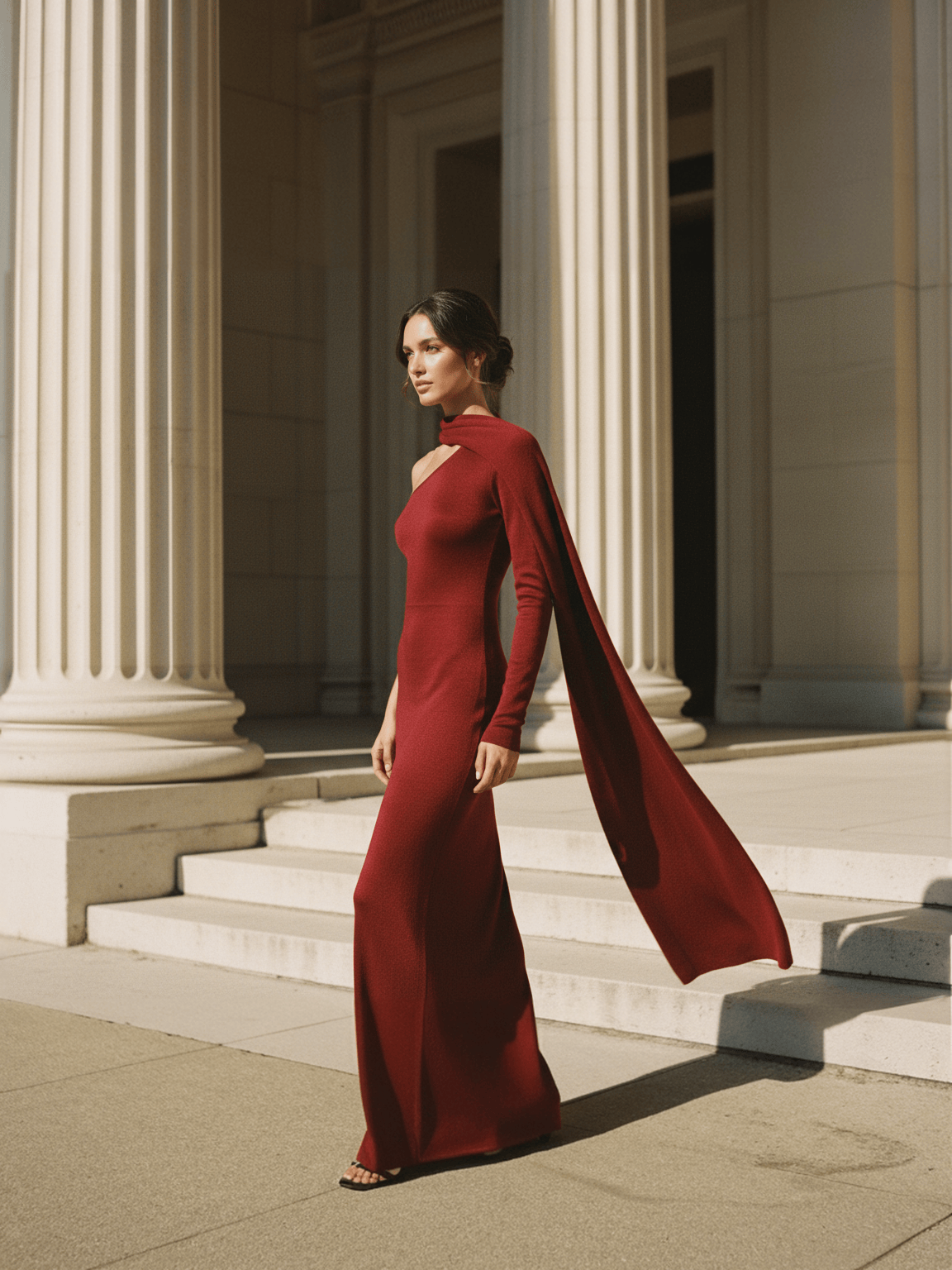 Cloud Wear KAYA Długa Suknia z Szalem na Jedno Ramię