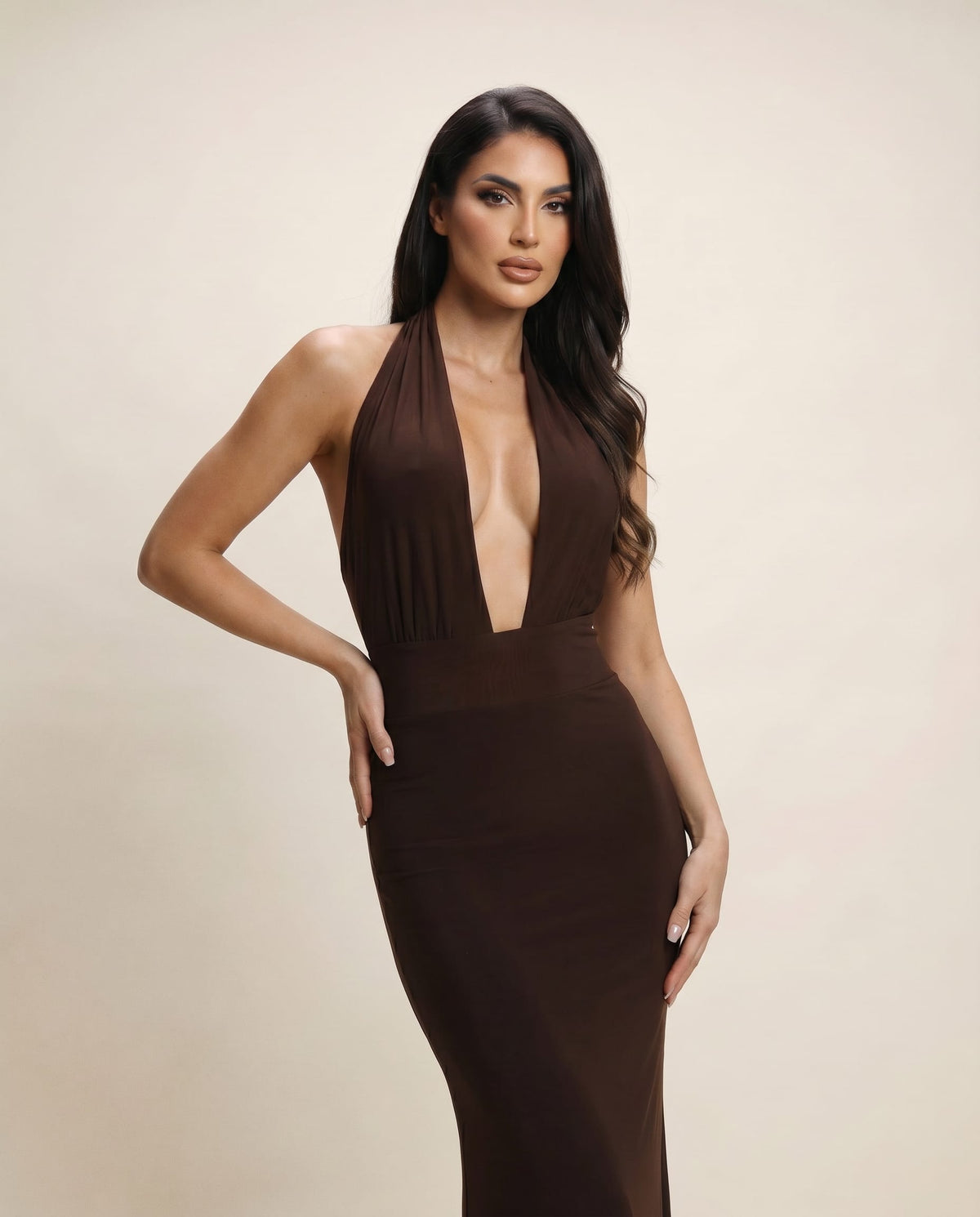 Cloud Wear NAYA Chocolate Maxi Dress with Multi-Way Ties