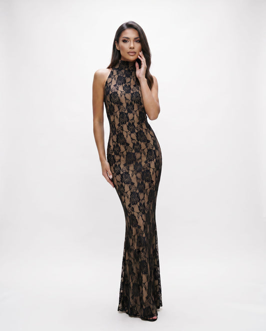 Cloud Wear VESPER - Sukienka Maxi z Czarną Koronką